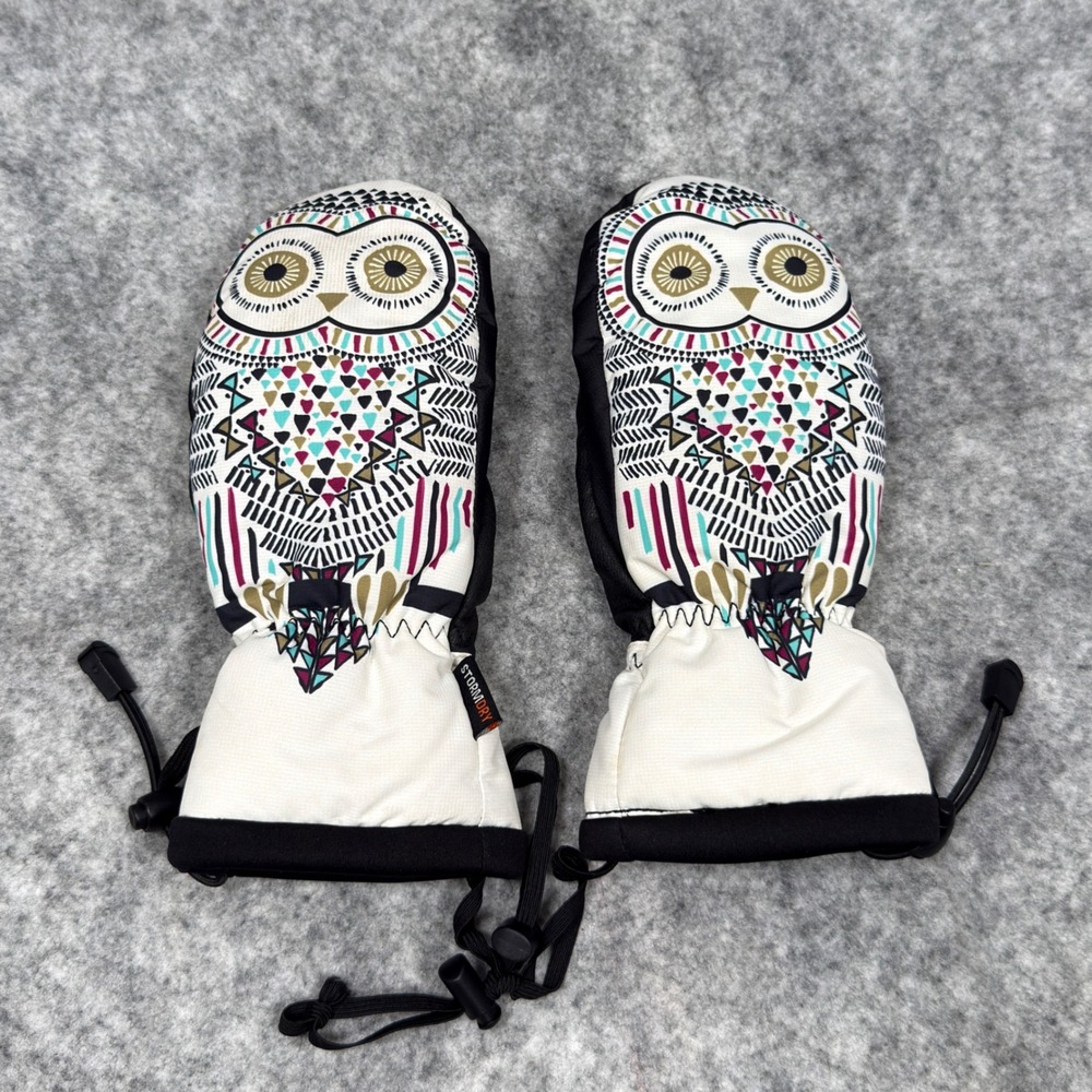 Celtek StormDry Snowboarding Ski Mittens White Black Small Bitten By Owl Graphic